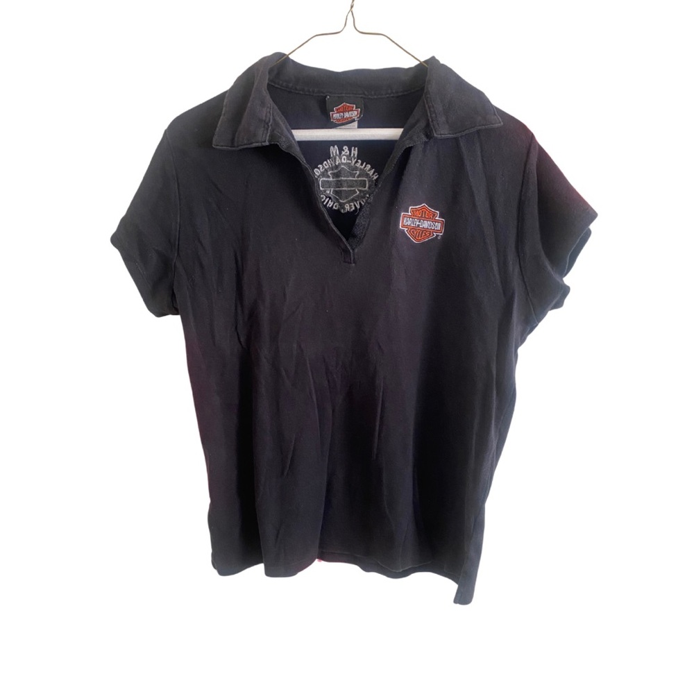 Womens Harley-Davidson Black Polo Short Sleeve Shirt Size XL